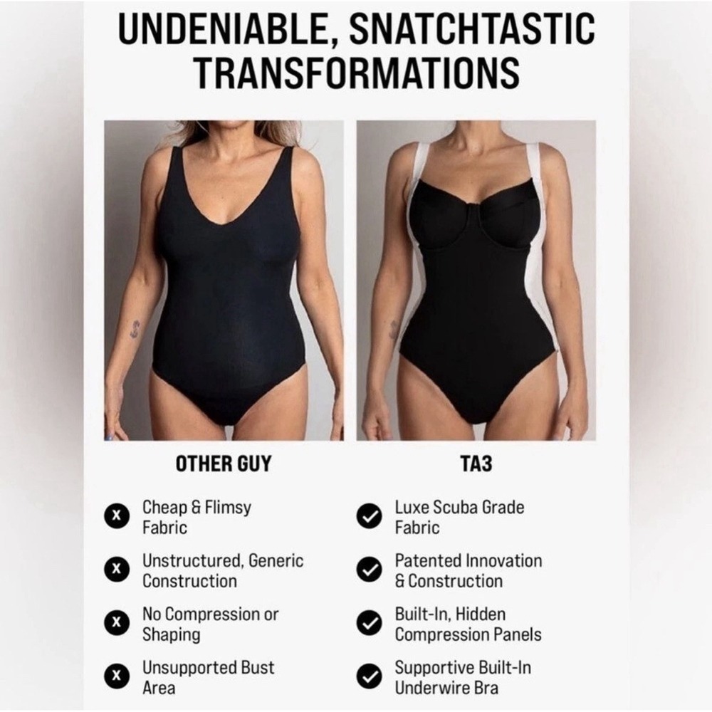 TA3 Hi Cut Lifty One-Piece Swimsuit Large Short B/C Cup Black Shapewear NEW - Picture 10 of 12